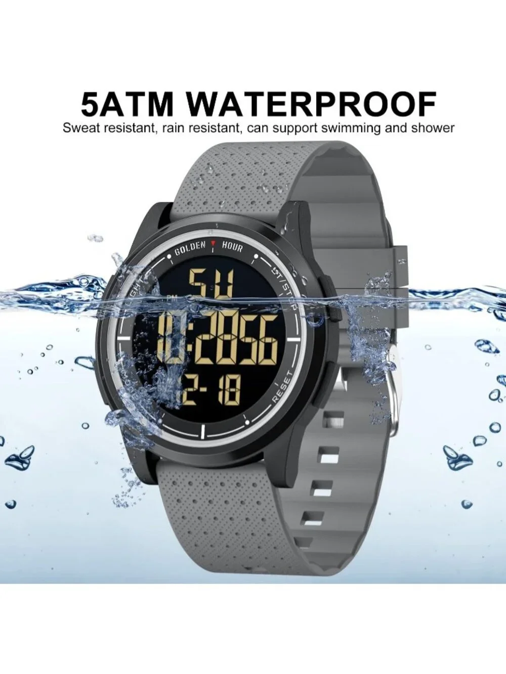 Men's Grey Rubber Strap Ultra-Thin Minimalist Solid Waterproof Digital Watch